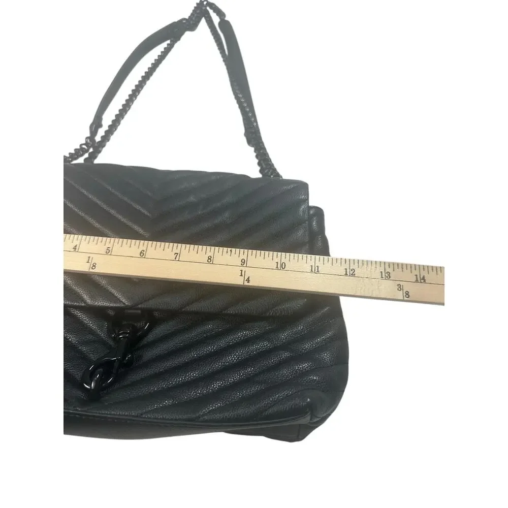 Rebecca Minkoff Edie Flap Medium Leather Shoulder Bag‎ All Black Hardware EUC